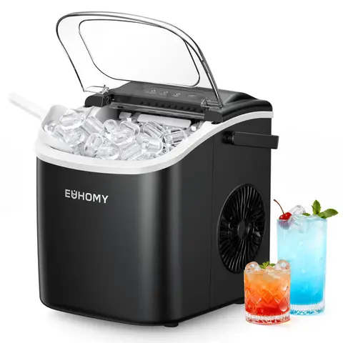 EUHOMY Countertop Ice Maker – Self-Cleaning Function – 9 Cubes in 6 Minutes – Portable Ice Cube Maker with Ice Scoop & Basket – For Home, Kitchen, Office, Bar