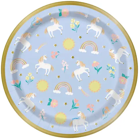 Unique Party Paper Plates, Dainty Unicorn, 22CM, 8 Pack