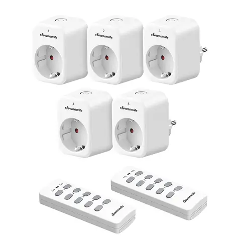 Dewenwils draadloze afstandsbedienbare stopcontacten, 10 A 2300 W, stekker in/uit wandzender zonder kabels, uitbreidbare schakelaar voor feestverlichting, 30 M bereik, voorgeprogrammeerd, wit