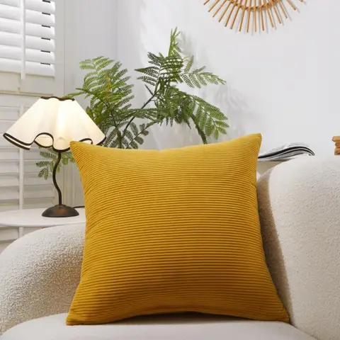 MEROPE, Polyester Corduroy Cushion Cover, 50x50cm, yellow, 1pack