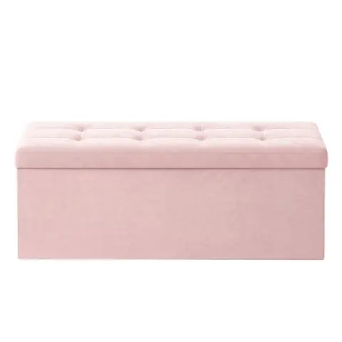 Ochama x SONGMICS Storage Ottoman, Foldable Velvet Storage Bench, 2 Extra Storage Boxes, 38 x 110 x 38 cm, for Hallway, Living Room, Bedroom, Pink