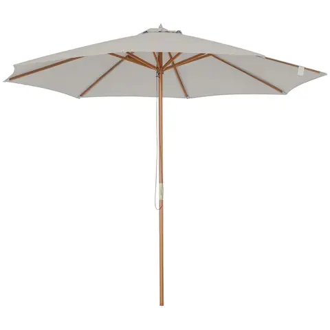 Outsunny 3(m) Garden Parasol, Pulley Operated Patio Umbrella, Wooden Parasol, Table Market Umbrella with Rope Pulley Mechanism and 8 Ribs, Grey