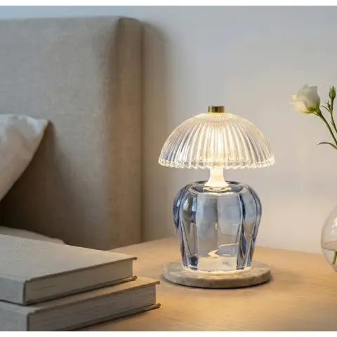 Candlelight Table Lamp Vintage Ridged Glass Shade LED Blue H:14.6cm