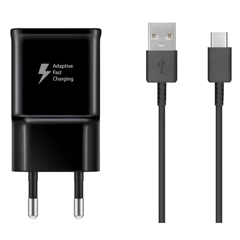 Samsung EP-TA200EBE USB-A 15W Wandladegerät mit EP-DR140ABE USB-A - USB-C Kabel (OOB Bulk - Ersatzverpackung) - Schwarz