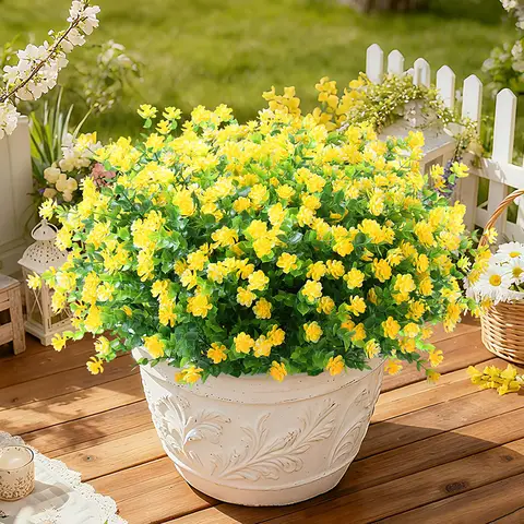 8Pcs 13.8in/35cm
Artificial Fake Flowers No Fade Boxwood Faux Plastic Plants for Garden Patio Porch Window Box Home Wedding Farmhouse Décor(yellow)
