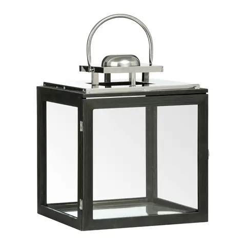 Premier Housewares Große Edelstahllaterne mit schwarzer Holzrahmen-Kandelabier, ideal für dekorativen Kerzenschein im Innen- und Außenbereich