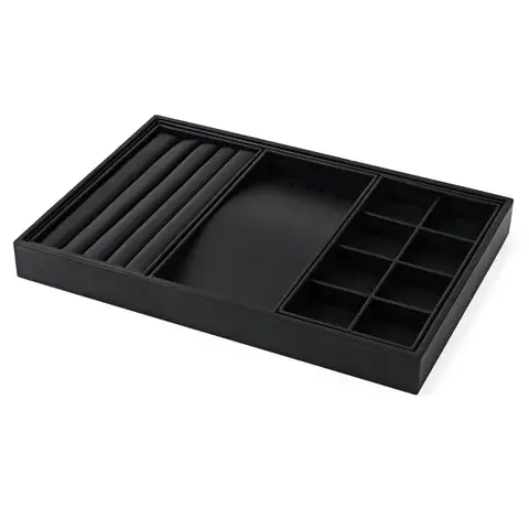 Oirlv Jewelry Display Tray Organizer Inserts Luxury, Stackable PU leather Jewelry Trays, Jewelry Trays For Drawer Men Women Jewelry Storage Display Case for Rings Stud Necklaces,Size 35*24*3cm