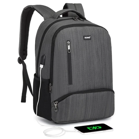 Kono Travel Laptop Backpack with USB Charging Port Water Resistant Work Business Computer Bag Schoolbag Rucksack for Women Men Casual Daypack Fits 15.6 Inch Laptop Grey