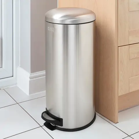 BLACK+DECKER 30 L Dome Lid Pedal Bin - Stainless Steel
