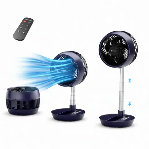 Airmate Foldable Air Circulation Fan with Remote Control,Height Adjustable, DC Motor, 32db Quiet for Bedroom, 5 Blades, 8H Timer, Compact & Portable,New Arrival