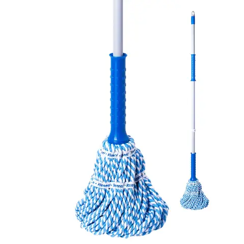White Label Microfiber Spin Mop System with 120cm Iron Handle and Automatic Wringing Function, Blue