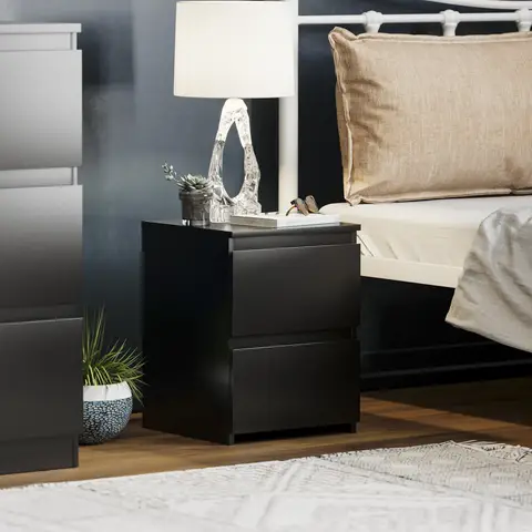 Vida Designs Bedside Table Denver 2 Drawers Black