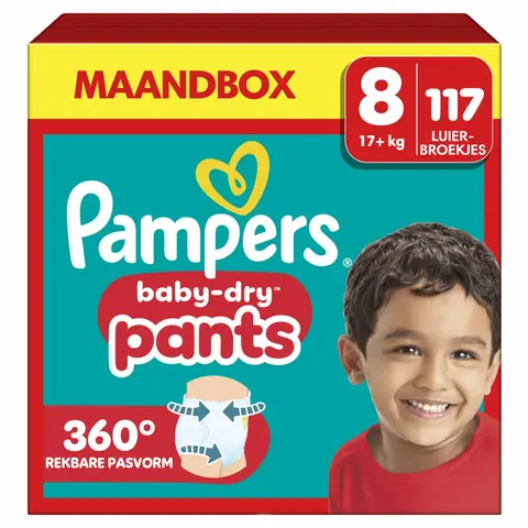 Pampers Baby-Dry Broekjes Maat 8 – 117 Luierbroekjes (Maandbox)