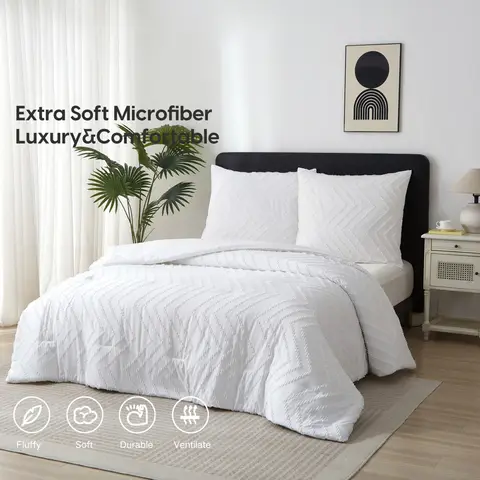 Meeallhome  Comforter Set  Soft Warm Tufted Neutral Bedding set 220*200cm/50*75cm*2  White
