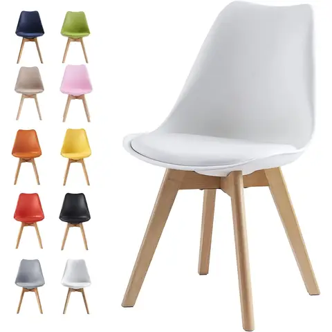 mcc Direct Dining Chairs Wooden Legs Soft Cushion Pad Stylish Deluxe Retro Lounge Dining Office EVA (White)