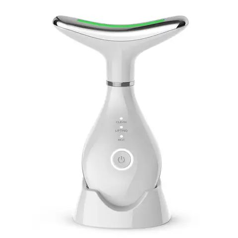 Sunluxy DS8866 Gesichts- & Nackenmassagegerät – Hochfrequente Vibration, 3-farbige LED-Lichttherapie, EMS-Mikrostrom mit 3 Modi, Intelligente 42°C Konstantwärme, Ergonomisches Kurvendesign für den Heimgebrauch