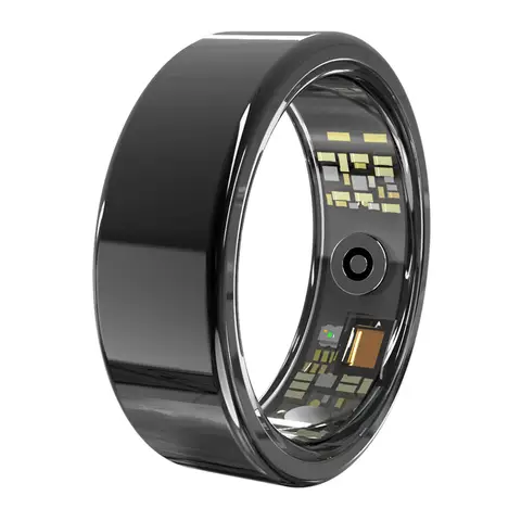 FitAlly Smart Ring Fitness Tracker, Titanium Health Monitoring Ring with Heart Rate, Blood Oxygen, Sleep Tracker & HRV, Activity & Calorie Tracking, Bluetooth 5.1 Smart Ring for iOS & Android, Black Size 8