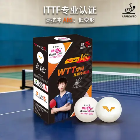 Double Fish WTT-Wettkampf 3-Sterne V40+ ABS-Tischtennisbälle mit Naht, 6er-Pack, Weiß