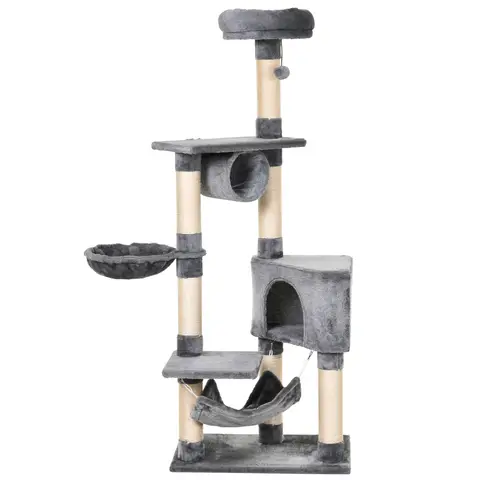 PawHut Cat Tree for Indoor Cats Condo Tower Multi-level Height 150CM  Kittens Activity Stand House with Toys & Various Scratching Posts