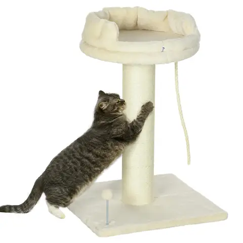 PawHut 83cm Cat Tree, Cat Tower for Indoor Cats w/ Sisal scratching posts, Enlarged Kitten Bed, Ball & String Toy - Cream