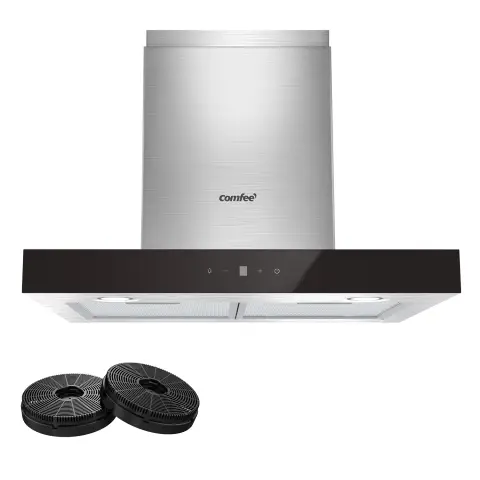 MIDEA-COMFEE Hotte aspirante 60 cm, Classe A+++, Hotte en acier inoxydable, 650 m³/h avec LED, Système de recirculation et d’évacuation, et filtres à charbon TSHM77SS-60