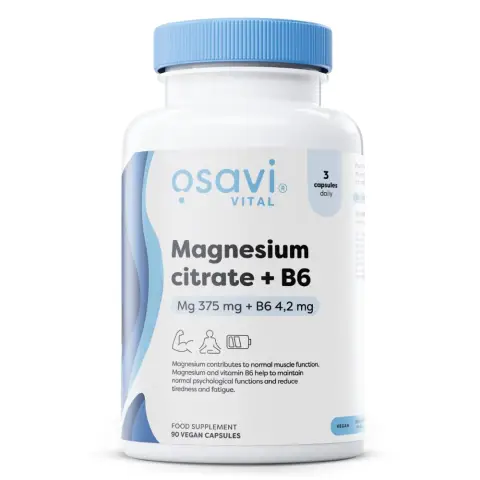 Osavi Magnesium Citrate + B6, 375mg + 4.2mg - 90 Vegan Capsules