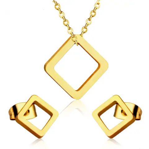 Open Rounded Square Set 18K Gold Plated Necklace and Earrings