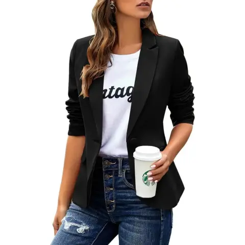 Women's Casual Blazers Long Sleeve Lapel Button Slim Work Office Blazer Jacket (black, XXL)