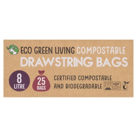 Eco Green Living Compostable Drawstring 8L Bin Bags (25 Bags) 25g