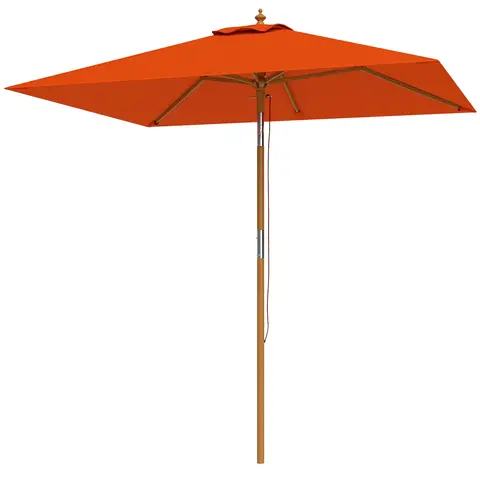 Outsunny 2m x 1.5m Garden Parasol Umbrella with Tilting Sunshade Canopy, Outdoor Market Table Umbrella with Wood and Bamboo Frame, Orange