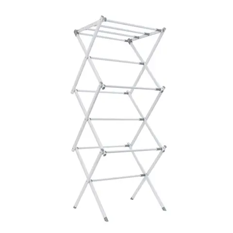 JVL Three Tier Extenable Concertina Laundry Washing Clothes Airer - White
