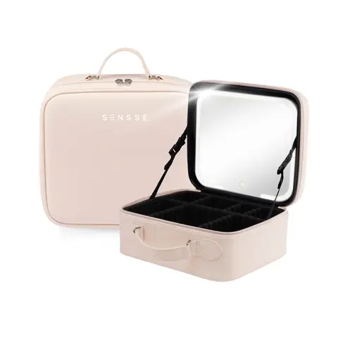 SENSSE Glow Up Vanity Case – LED Light Mirror, Organised Beauty Storage, Portable Travel Design – Blush Pink SNSEVC01