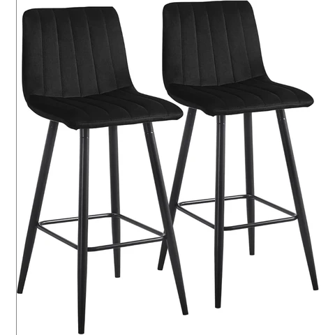 CLIPOP Velvet Bar Stools with Backrests Set of 2,  Matte Black Metal Legs, 2 PCS Kitchen Counter Bar Stools (65 cm Seat Height) 051 Black