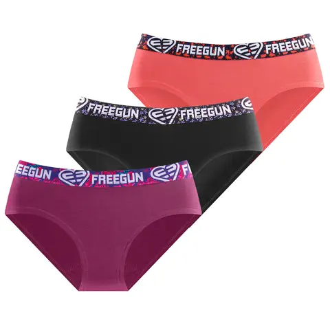 FREEGUN Lot de 3 culottes en coton noir/rose/violet/noir/blanc - Taille 12-14