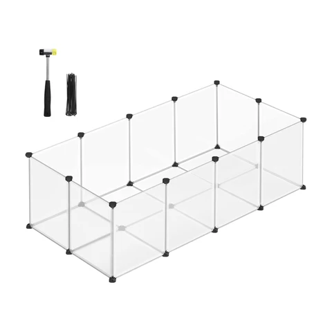 SONGMICS Outdoor-Haltungskasten mit Bodenplatten, Spielbox, Haltungskasten für Meerschweinchen, Hamster, Kaninchen und Igel, aus Kunststoff, 143 x 73 x 46 cm, Weiß, Modell LPC02W