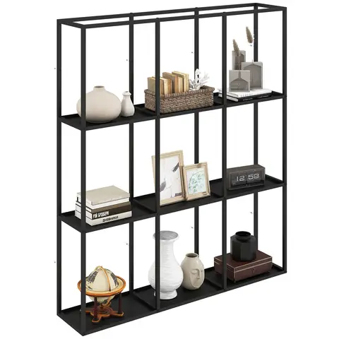 HOMCOM Wandregal, Industrielles Wandboard Metallregal mit 9 Fächern Modulares Bücherregal Dekoregal für Wohnzimmer, Schlafzimmer und Büro, 87,5 x 18 x 100 cm, Schwarz