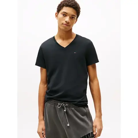 Tommy Jeans Heren V-Hals T-Shirt – Tommy Zwart XXL