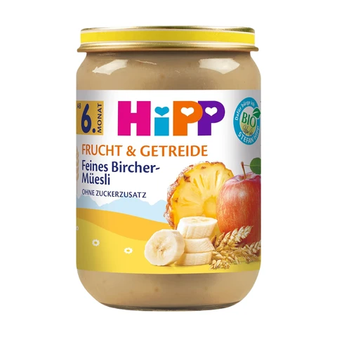 HiPP Bio Früchte & Getreide, Feines Bircher Müsli, Ohne Zuckerzusatz, 6 x 190 g
