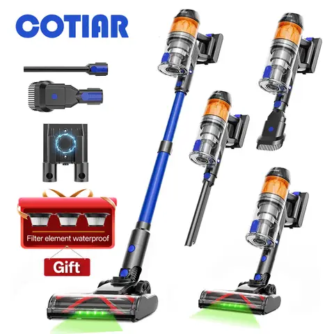 COTIAR R11 Aspirateurs sans fil pour la maison, 500 W, 50 kPa de puissance d’aspiration, léger, autonomie 60 min, écran LED, 3 filtres HEPA, bleu