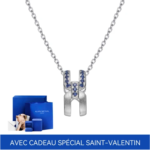 ALAIN MICHAL Intertwine Collier or givré avec diamants en pavé Saphir -avec cadeau spécial Saint-Valentin