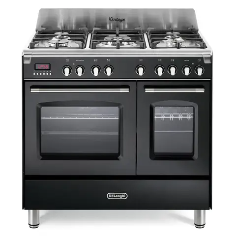 DeLonghi DVTR906-DF/BL 90cm Dual Fuel Range Cooker, Black, A Rated