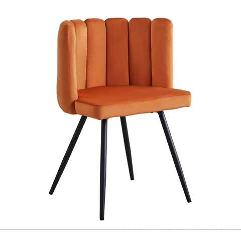 CLIPOP Single Dining Chair Velvet, Bedroom Makeup Vanity Chairs with Padded Back and Metal Legs,Shell Chair for Dressing Table Living Room Kitchen Orange 45*47*82cm