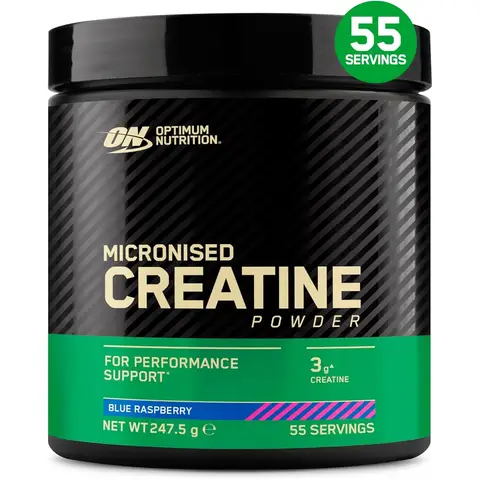 Optimum Nutrition gemicroniseerde creatine poeder, blauwe framboos 247,5 g (55 porties)