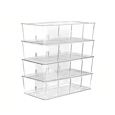 JORDAN&JUDY Boîte de rangement compartimentée, en PET, transparent, organisateur de bureau pour snacks, café et sachets de thé, 26,5 x 15,3 x 8,9 cm, lot de 4