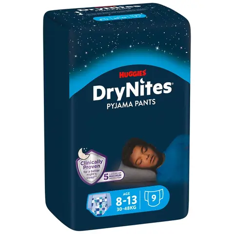 Huggies DryNites - Pantalons de pyjama pour garçons - 8-13 ans (30-48 kg) - 9 pièces