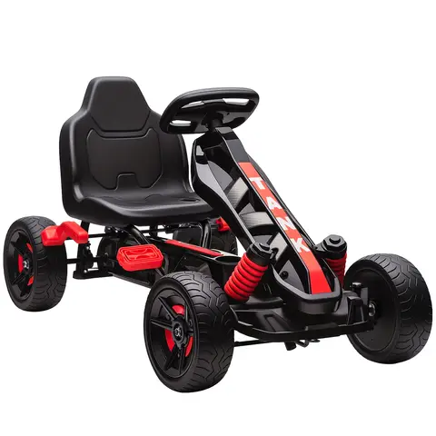 AIYAPLAY Pedal Go Kart, Ride on Racer with Freewheel System, Brake, Non-Slip EVA Wheels, Metal Frame, Go Kart for Kids Red