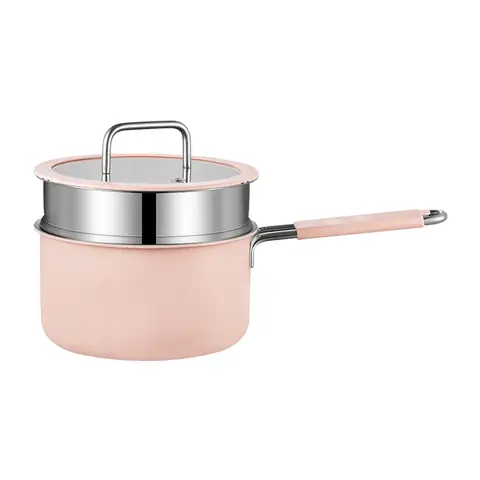 PURECOOK farbige keramische Beschichtung aus Edelstahl 316 2-teilige Milchtopf-Serie mit Dampfeinsatz | 316 Milchtopf (Außen: rosa Keramikbeschichtung, Innen: Edelstahl 316), Edelstahlgriff mit Silikon ummantelt, Ohrenloser Dampfeinsatz, mit Silikon-Glasdeckel