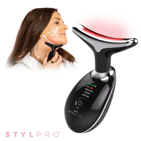 STYLPRO Fabulous Firmer LED Face & Neck Massager Smoother, LED Light Therapy for Skin Tightening, Lifting & Collagen Boosting, Heat & Vibration Therapy for Firmer, Smoother Skin, Top Gift Picks