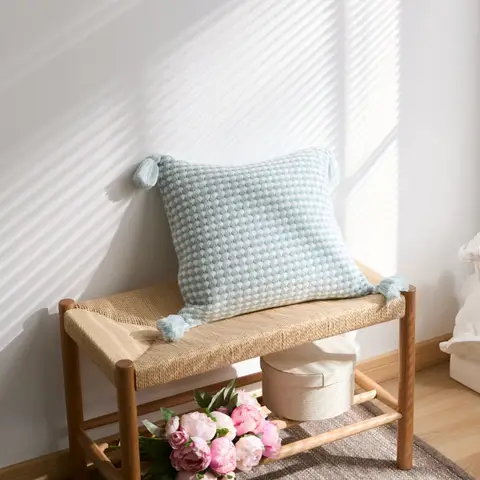 MEROPE, Acrylic Knit/Waffle Cushion Cover, 50x50cm, light blue/white, 1pack