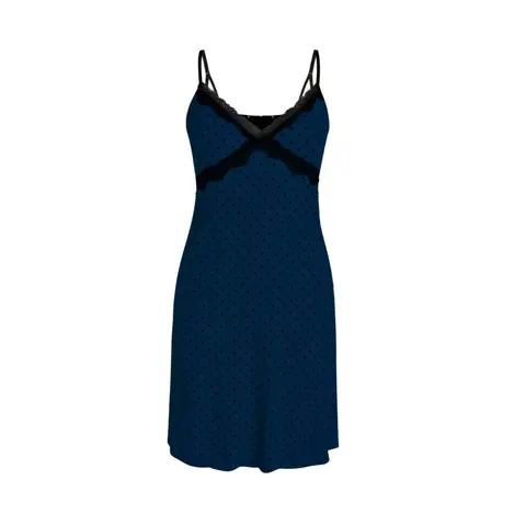 IZURIA narrow lace v-neck navy polka dot suspender dress  S